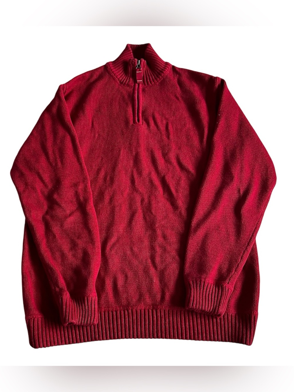 Eddie Bauer Quarter Zip Sweater Mens Medium Red Heavy 100% Cotton Knit Pullover